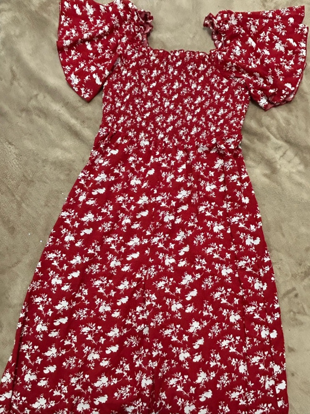SHEIN Red Floral Smocked Jumpsuit